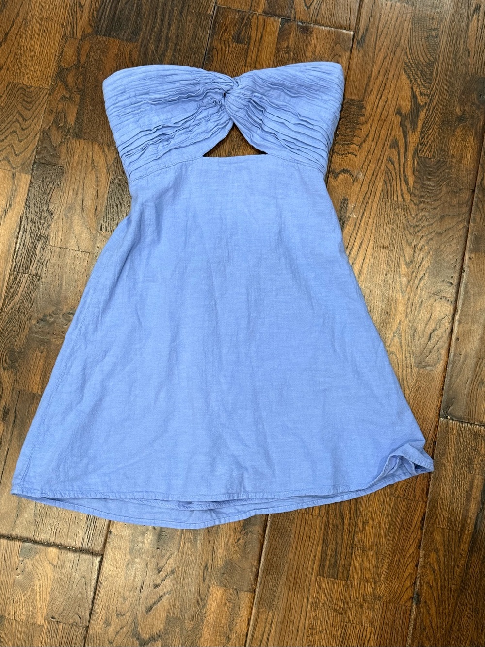 Strapless Twist Front Light Blue Summer Dress
